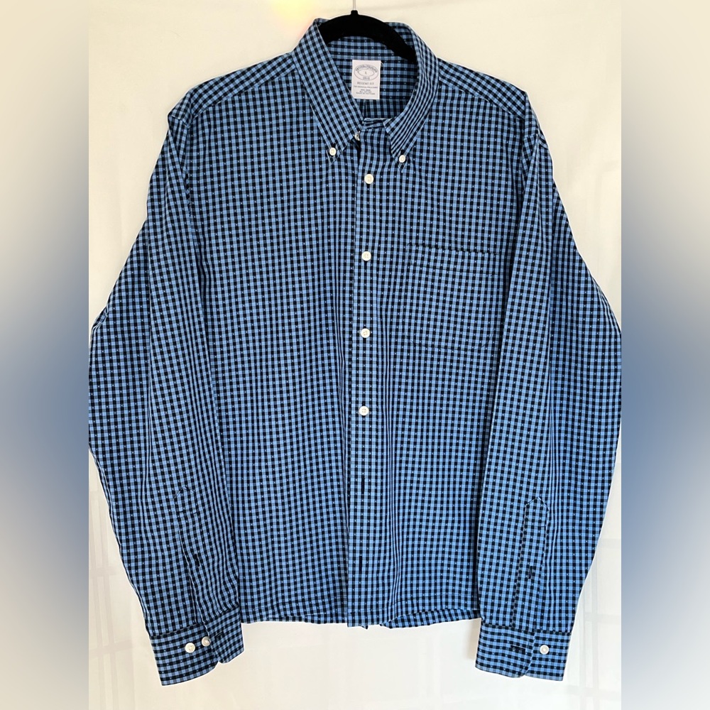Brooks Brothers Regent Fit Button Down Shirt Mens Size Large Blue Check